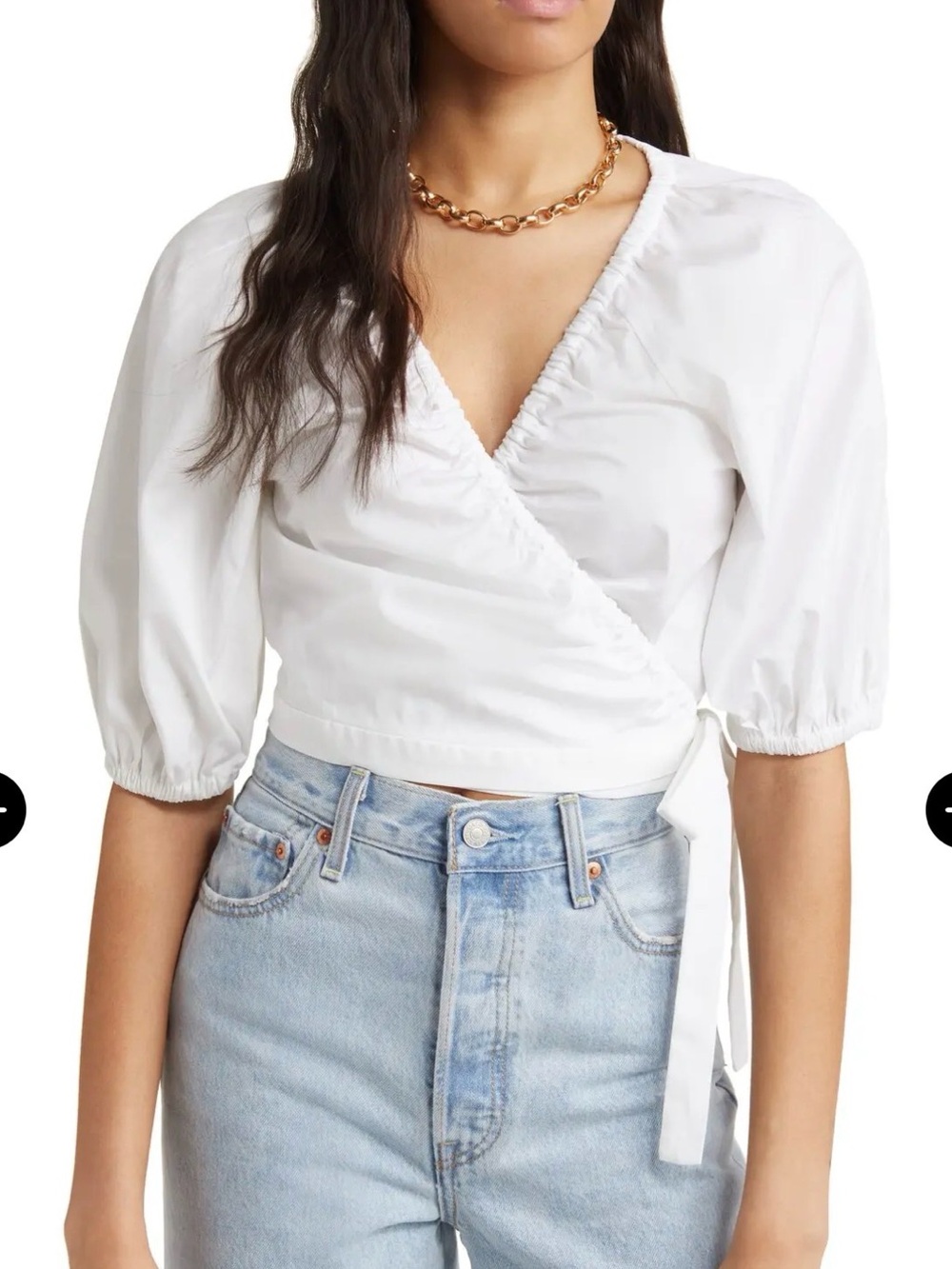 Open Edit White Wrap Tie Puff Sleeve Blouse Top Sz S Cottagecore Romantic